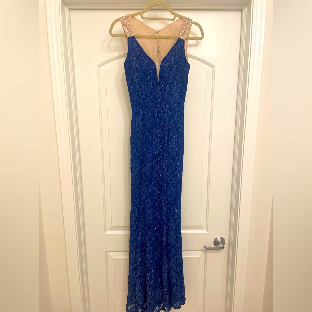 Blue formal gown with beading